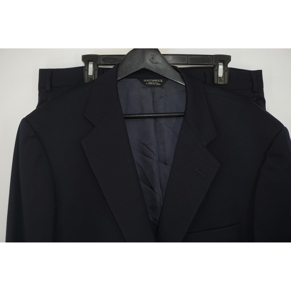 Vintage Southwick 2-Piece Suit Blue Solid Classic Fit Made in USA 42L 36x33
